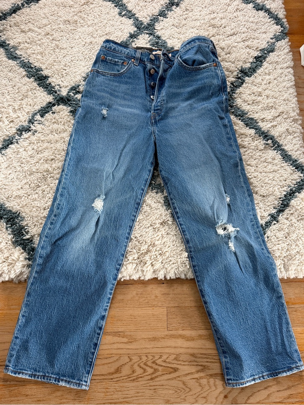 Levi's Medium Blue Distressed Straight-Leg Jeans